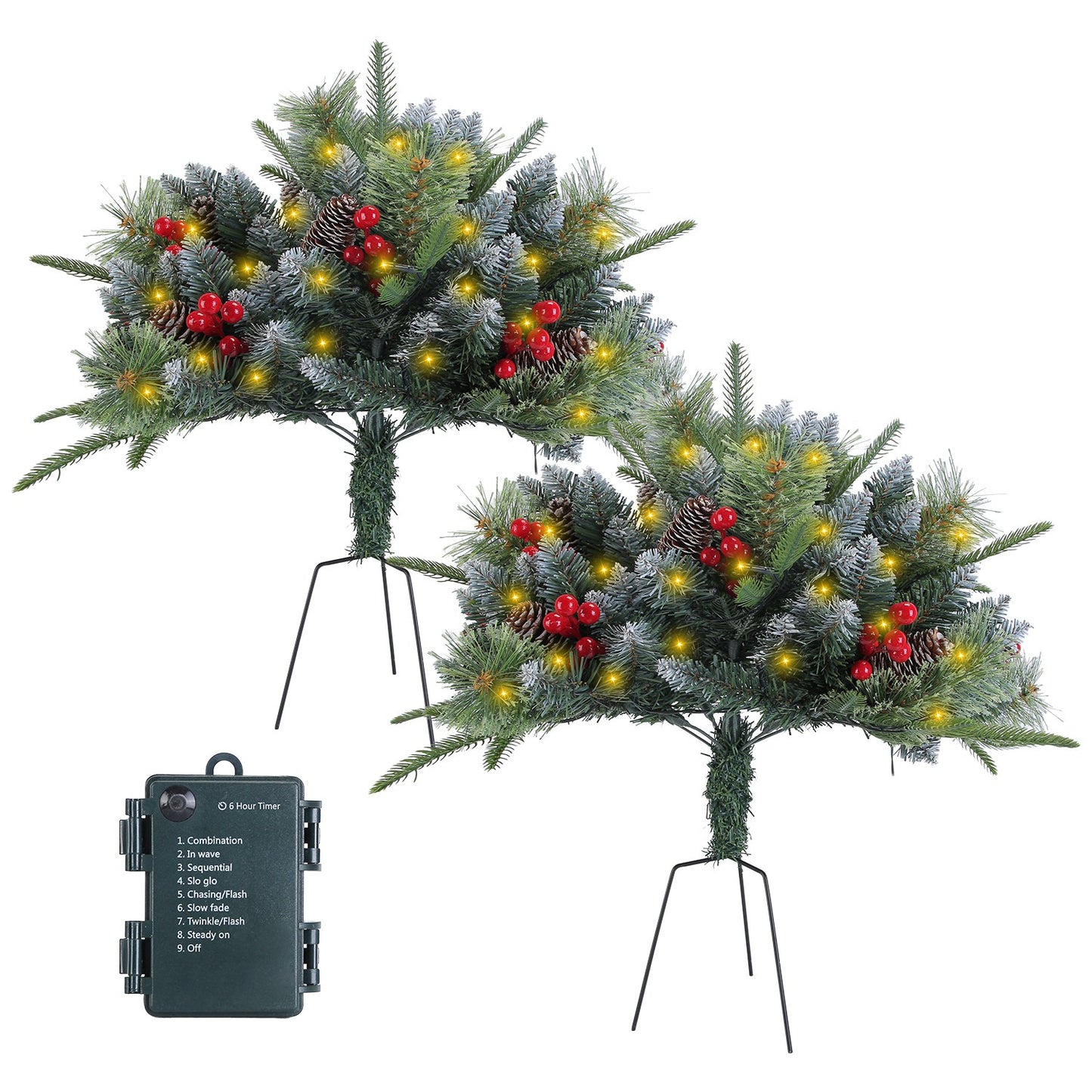LED Christmas Tree Urn Filler with Lights and Timer - 2 Pack