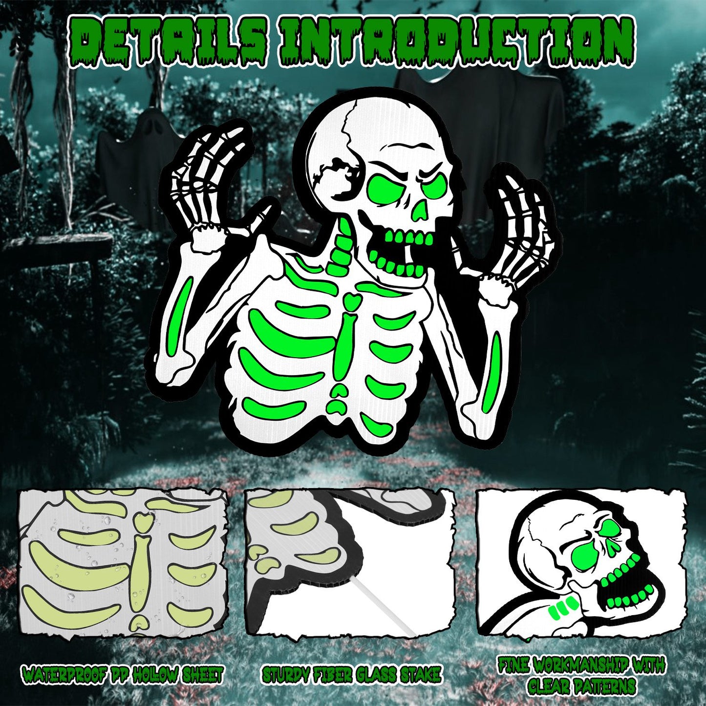 Glow in the Dark Skeleton Yard Signs 6-Piece Halloween Set