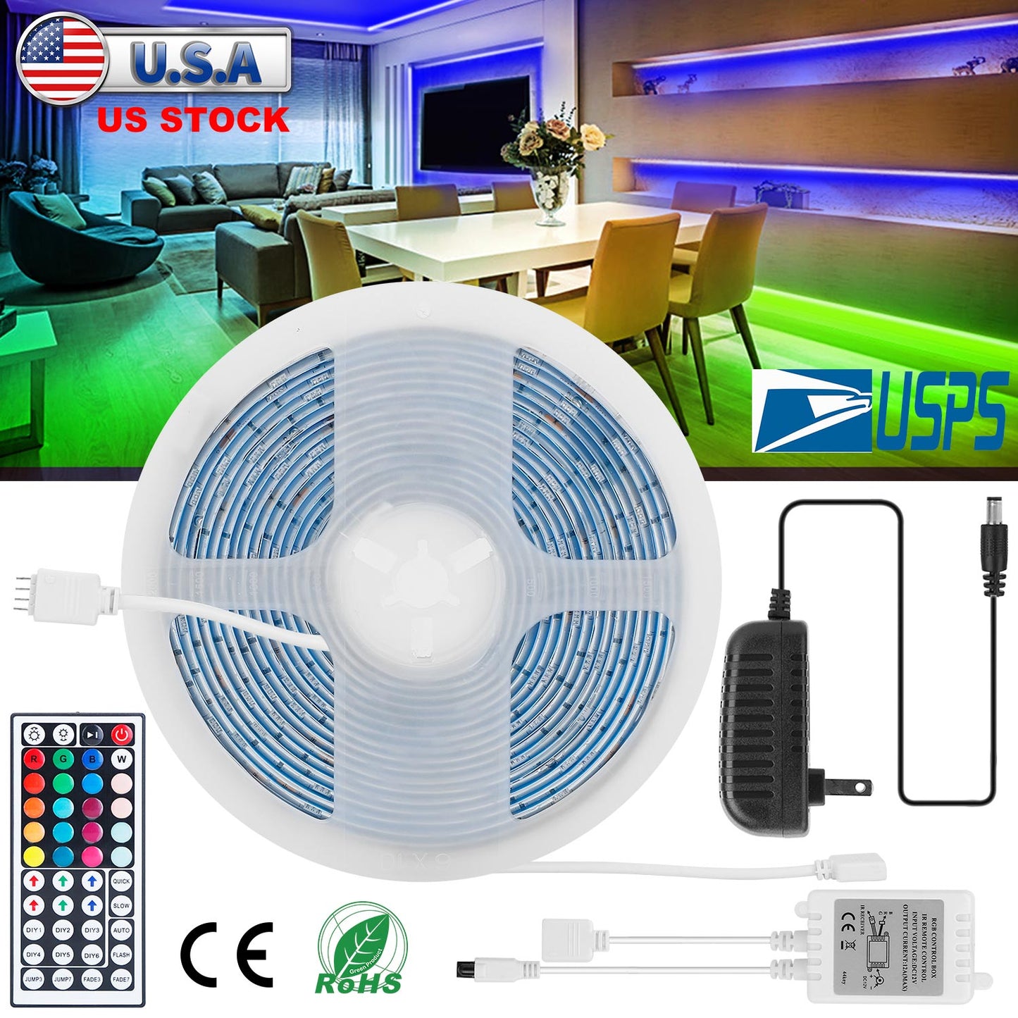 RGB LED Strip Lights 16.4FT with Remote Control