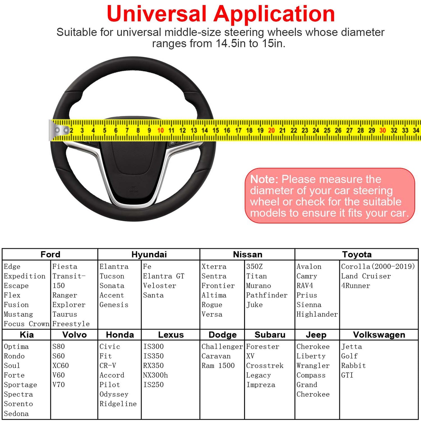 Steering Wheel Cover 14.5-15" Universal Fiber Leather