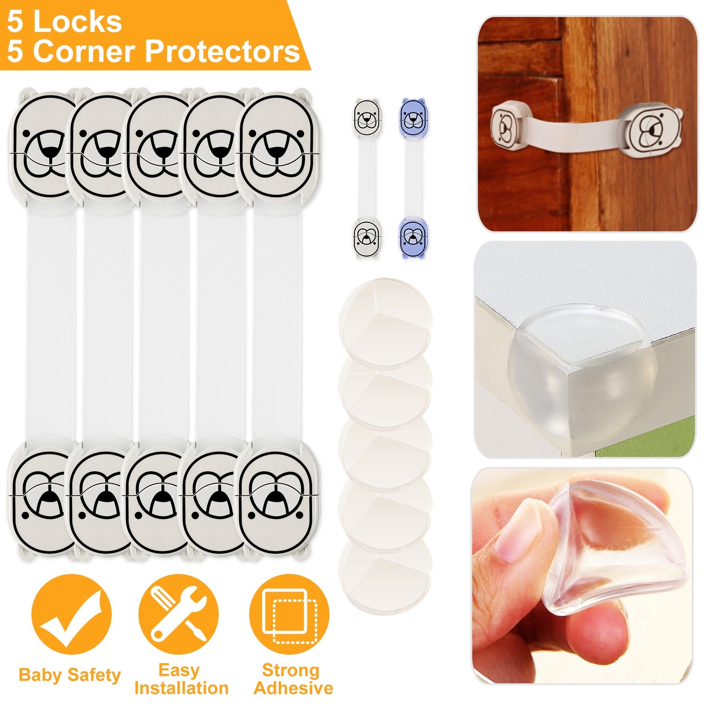 Child Safety Locks with Corner Protectors - 10 Piece Set