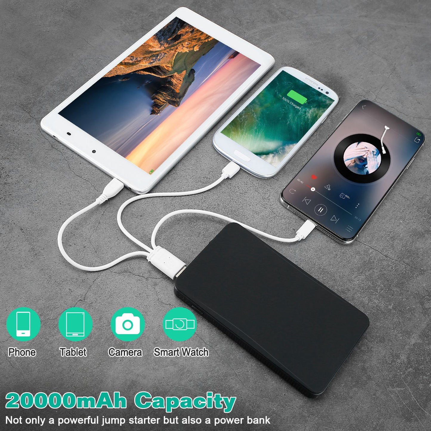 Car Jump Starter 400A Peak 20000mAh with LED Flashlight