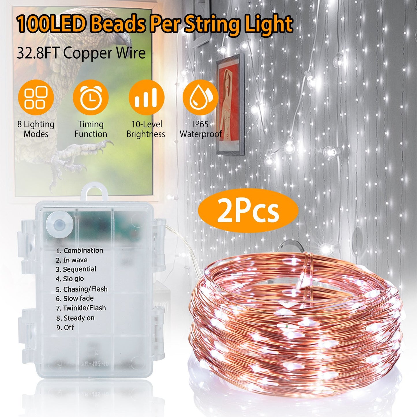 LED String Lights 100 LEDs 32.8ft Copper Wire with Remote