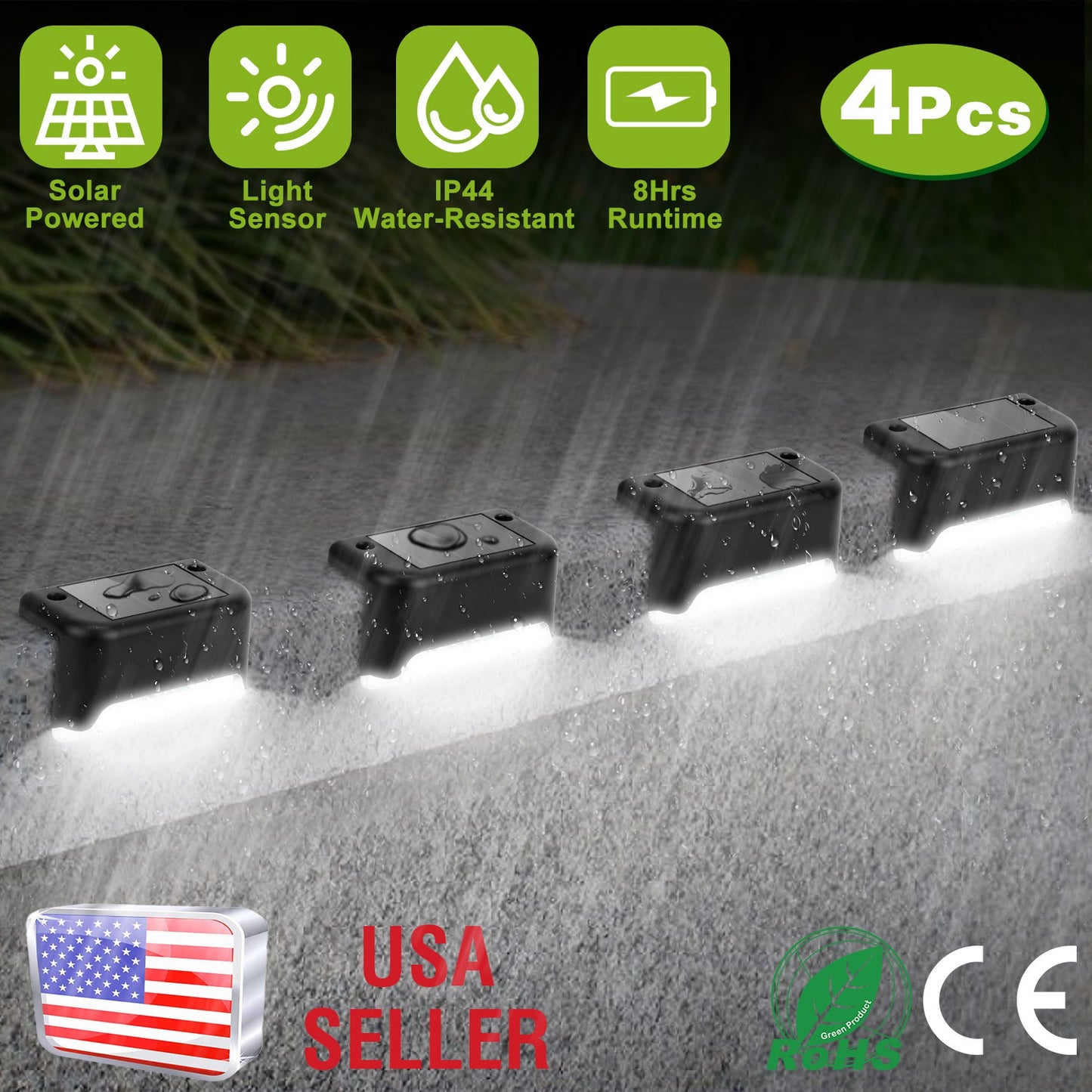 Solar Powered LED Step Lights - 4 Pack Outdoor Deck Stairs