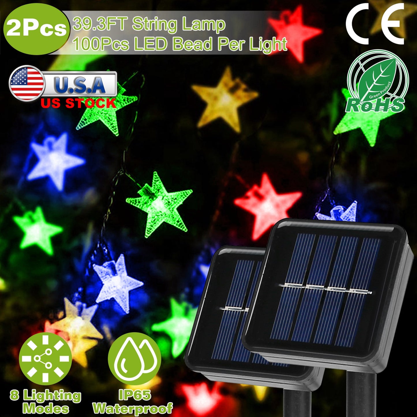 Solar Star String Lights 39.3ft 100 LED Waterproof Outdoor