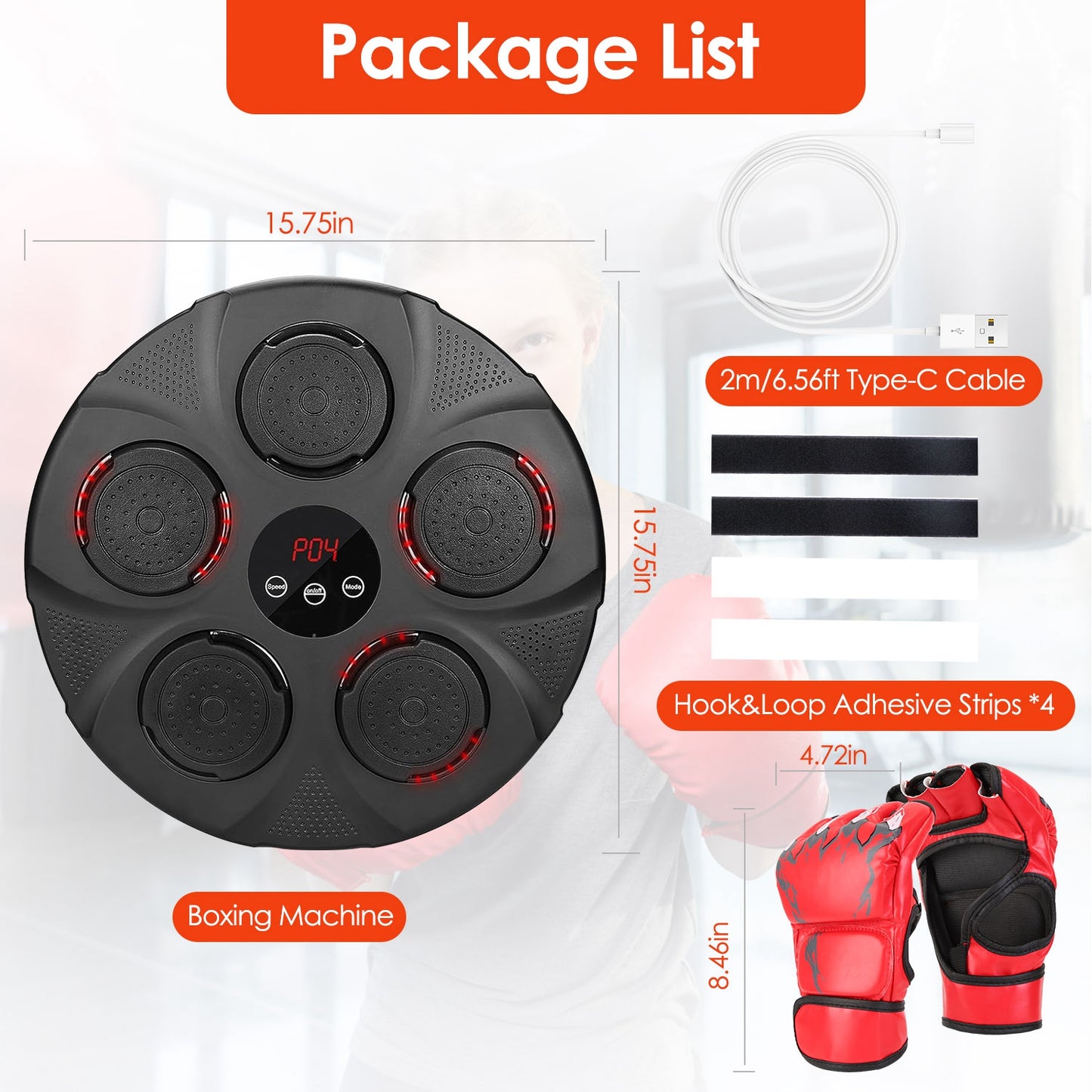 Music Boxing Machine with LED Lights and Bluetooth Speaker