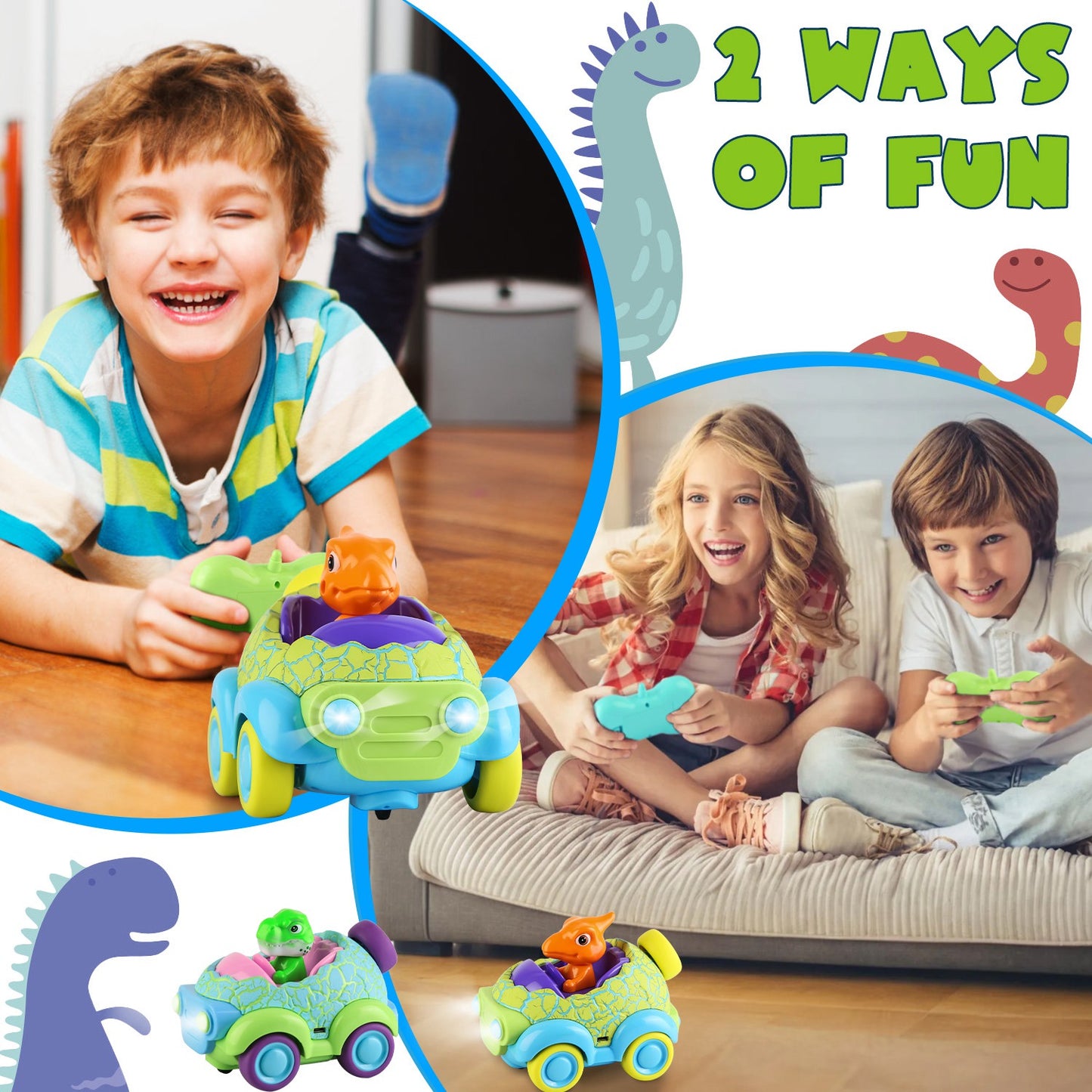 Dinosaur Remote Control Cars 2-Pack for Toddlers Ages 3+