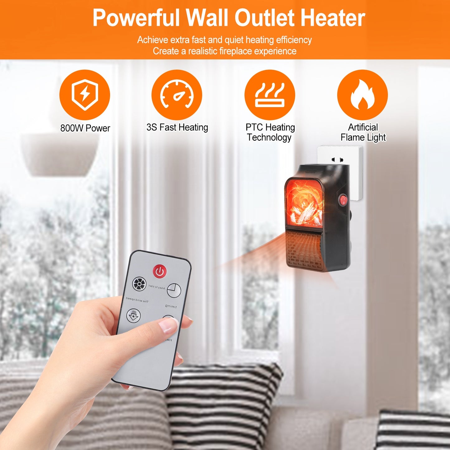 800W Plug-In Space Heater with Remote and Digital Thermostat