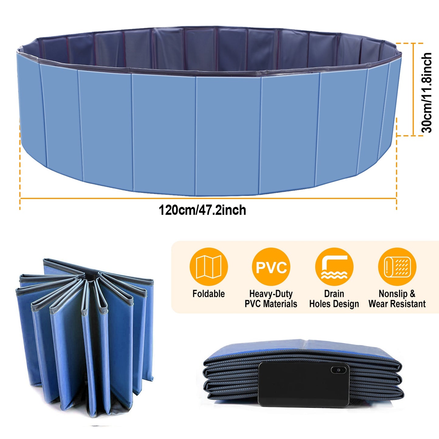 Foldable Pet Swimming Pool - 4ft PVC Dog Bath Tub