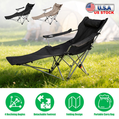 Reclining Camping Chair with Footrest - 4-Position Adjustable