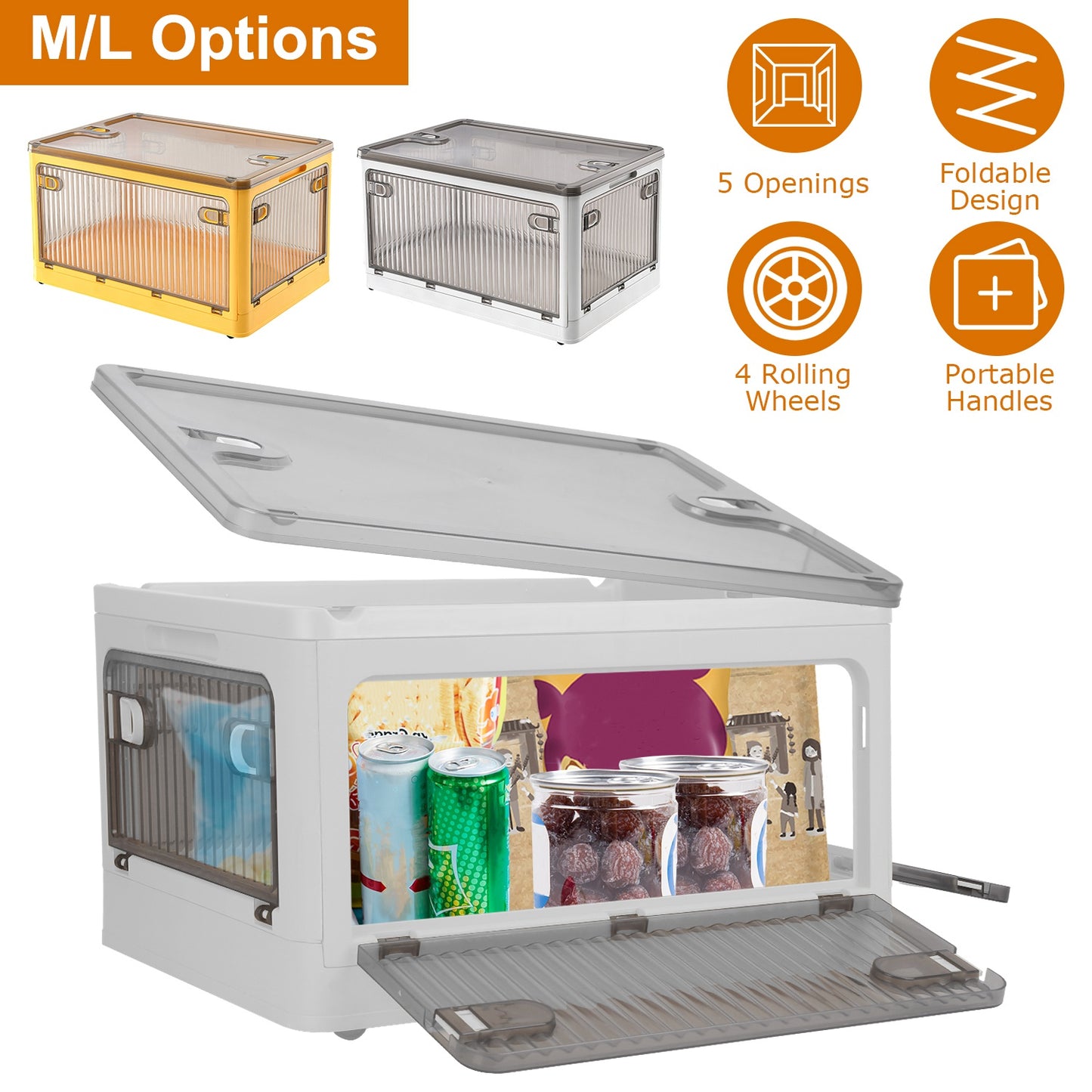 70QT Foldable Storage Bin with Lid and 4 Side Doors