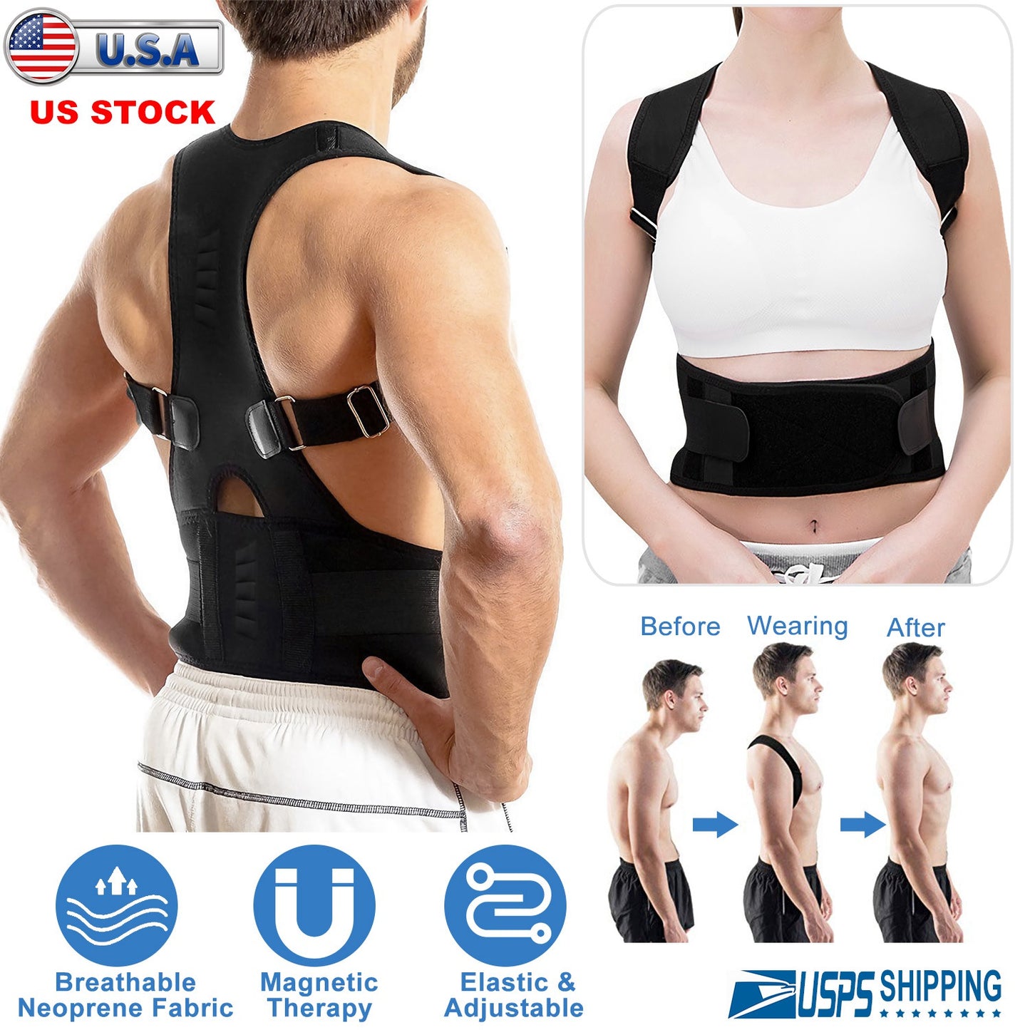 Magnetic Posture Corrector Back Brace with Lumbar Support