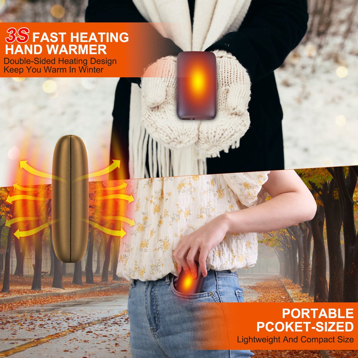 Rechargeable Hand Warmer 10000mAh with Power Bank Function