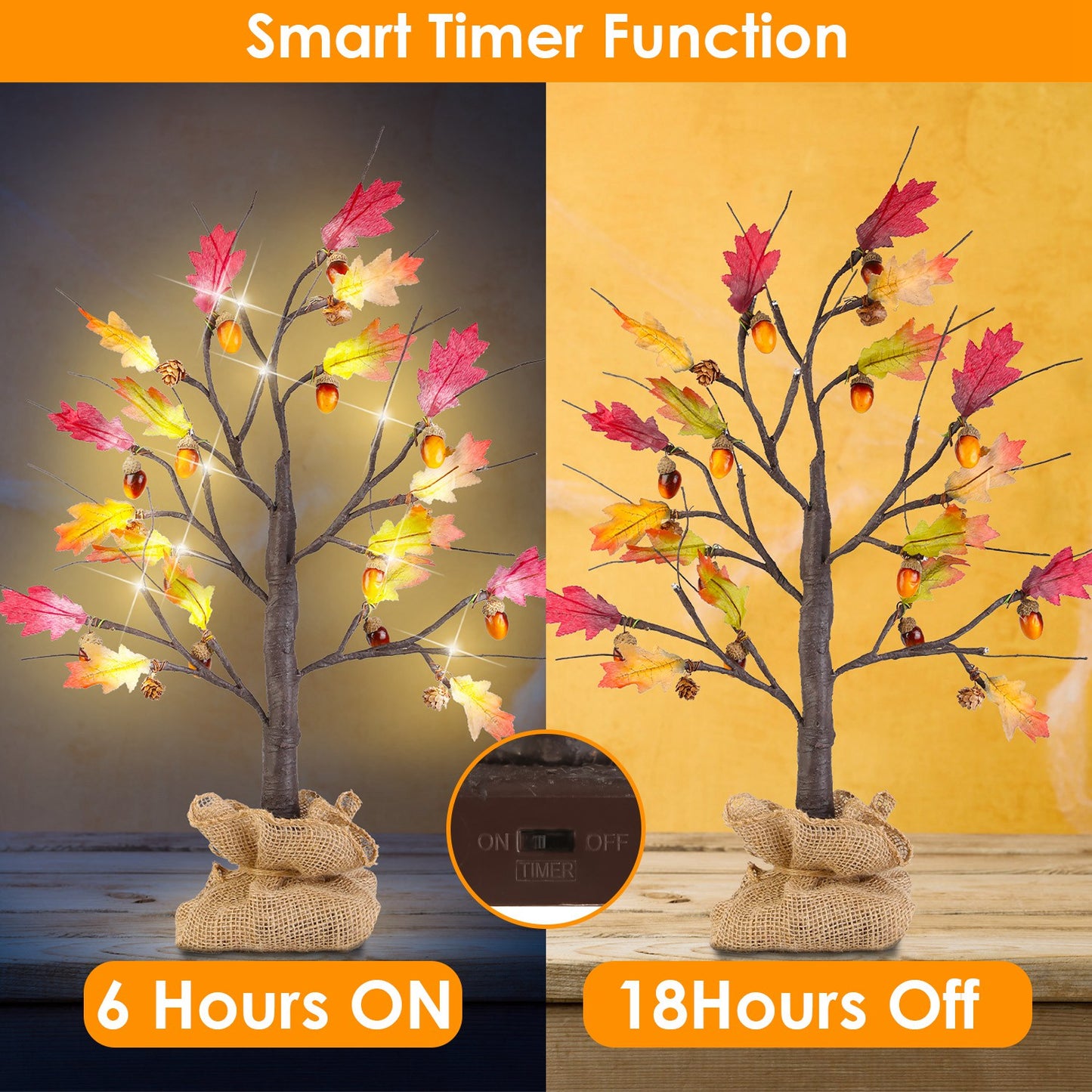 Lighted Maple Tree with 24 LED Beads & Timer (2-Pack)