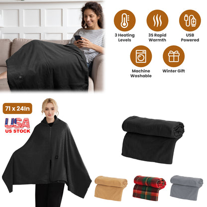 USB Heated Shawl with 3 Heat Levels and Zipper
