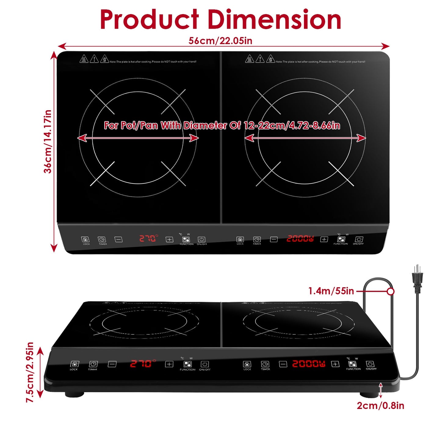 Dual Induction Cooktop 4000W Portable Electric Double Burner
