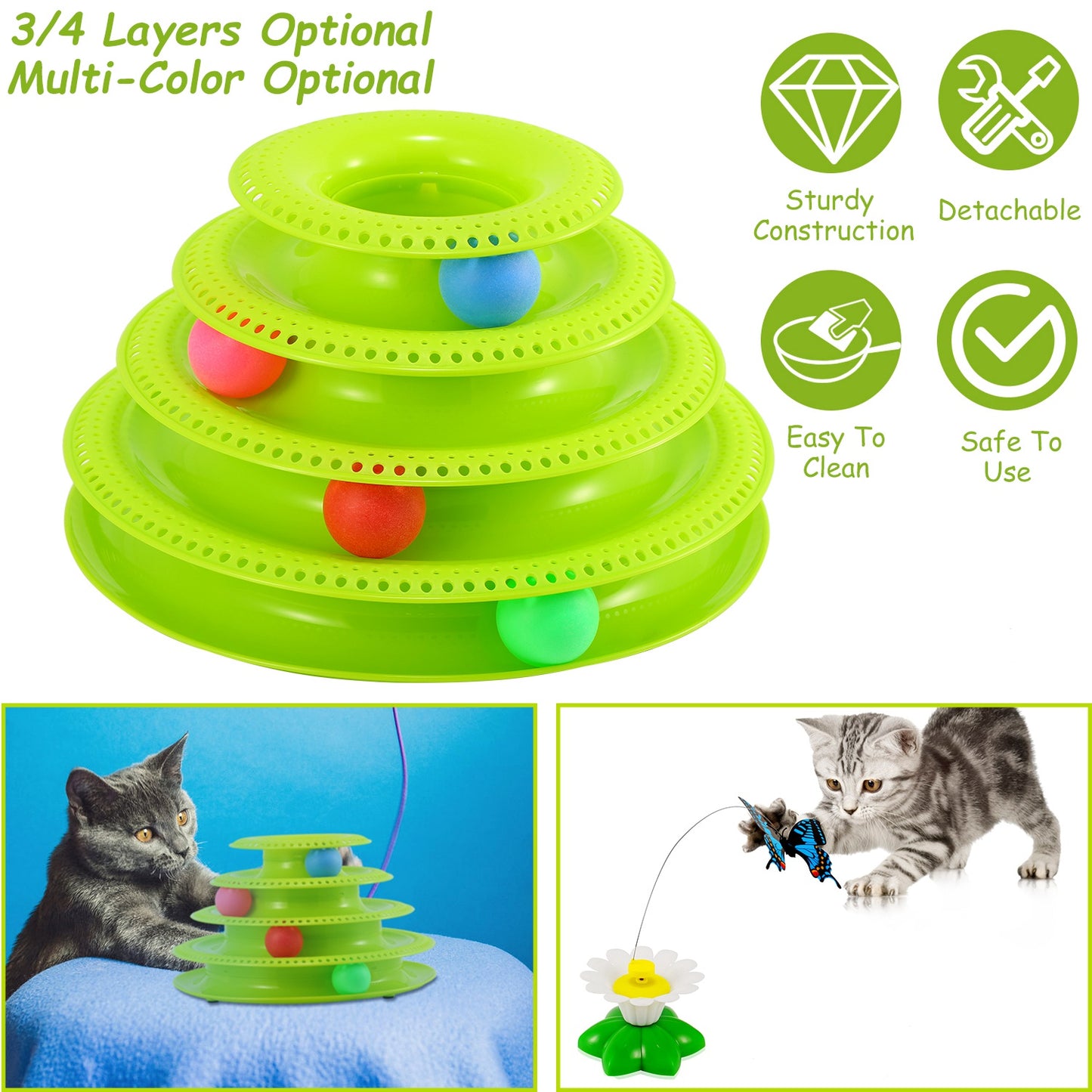Cat Track Tower Toy 4-Layer Interactive Ball Chase Game