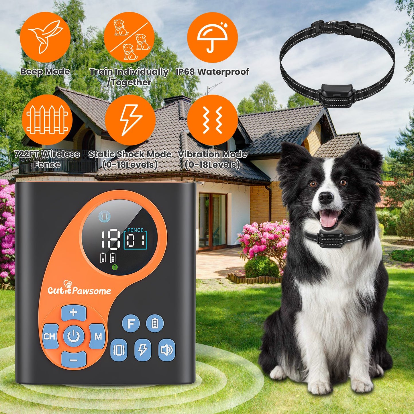 Wireless Dog Fence System with Training Collar – 722FT Range