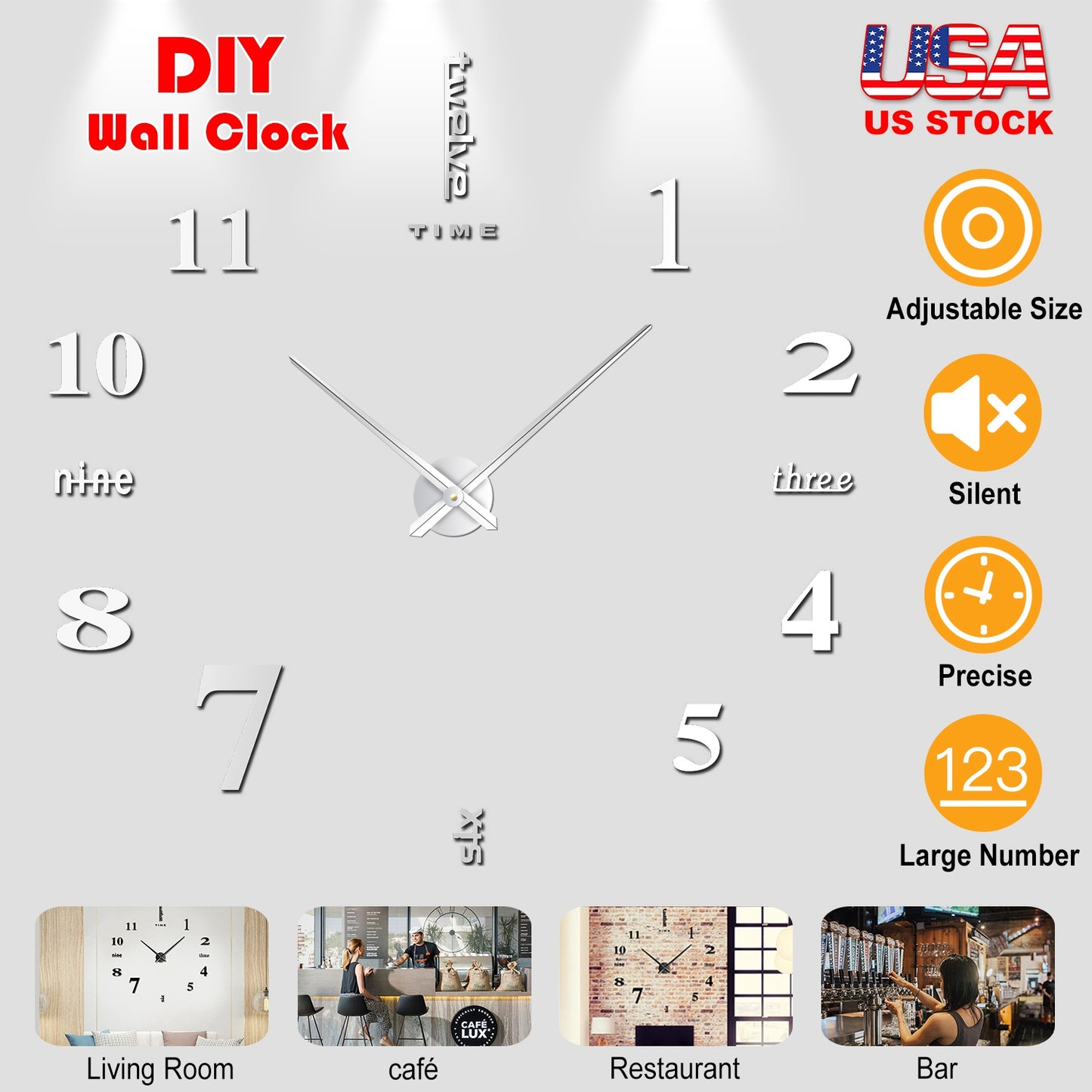 DIY 3D Mirror Wall Clock with Large Numbers
