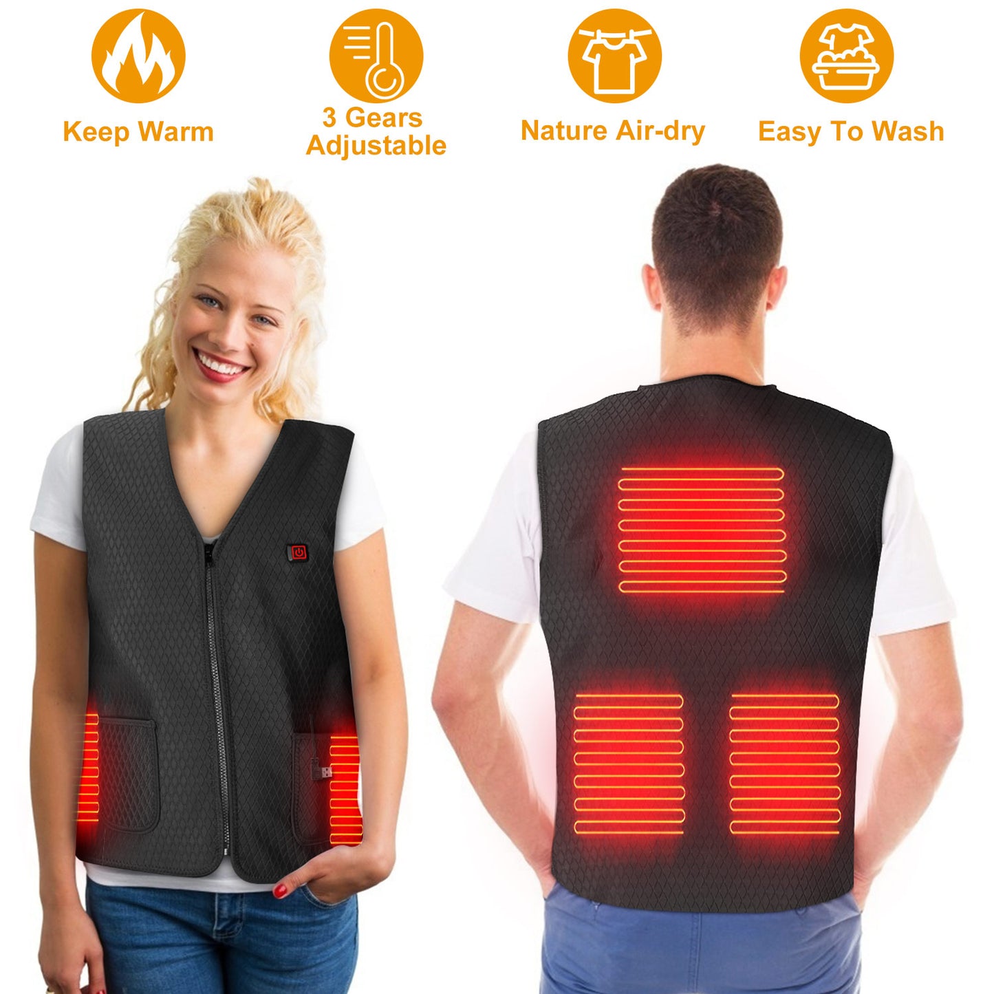 USB Heated Vest with 5 Heating Zones - 3 Temperature Settings