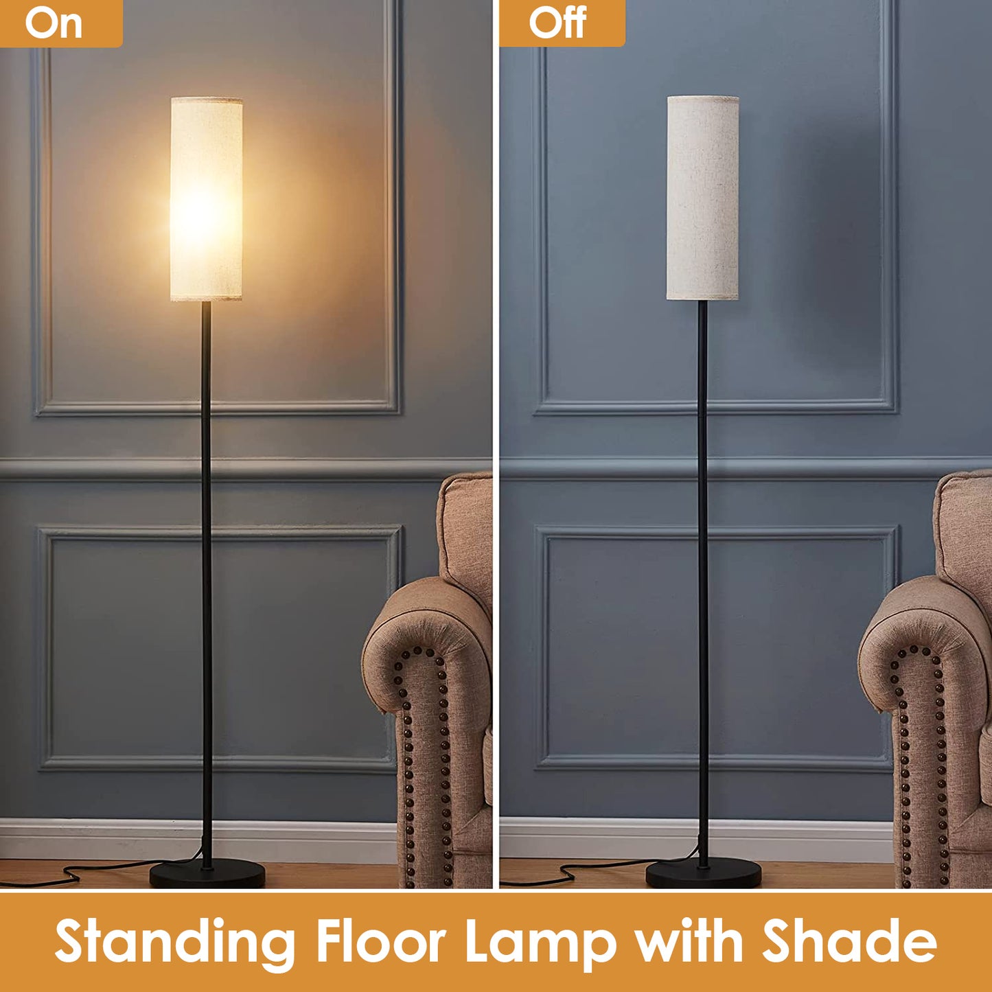 74.8" Floor Lamp with Fabric Shade - Warm Yellow Light
