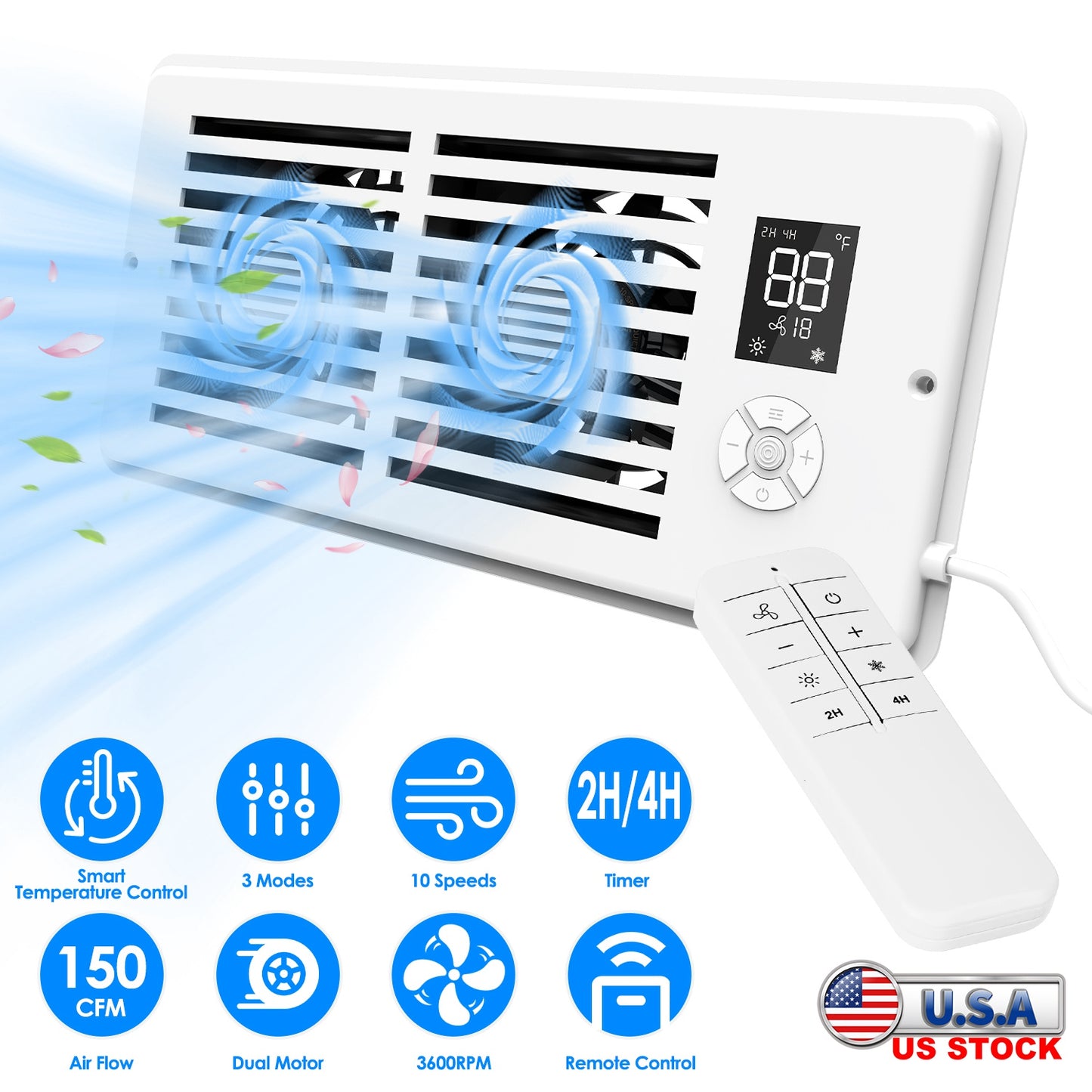 Register Booster Fan 4x10 with Smart Temperature Control