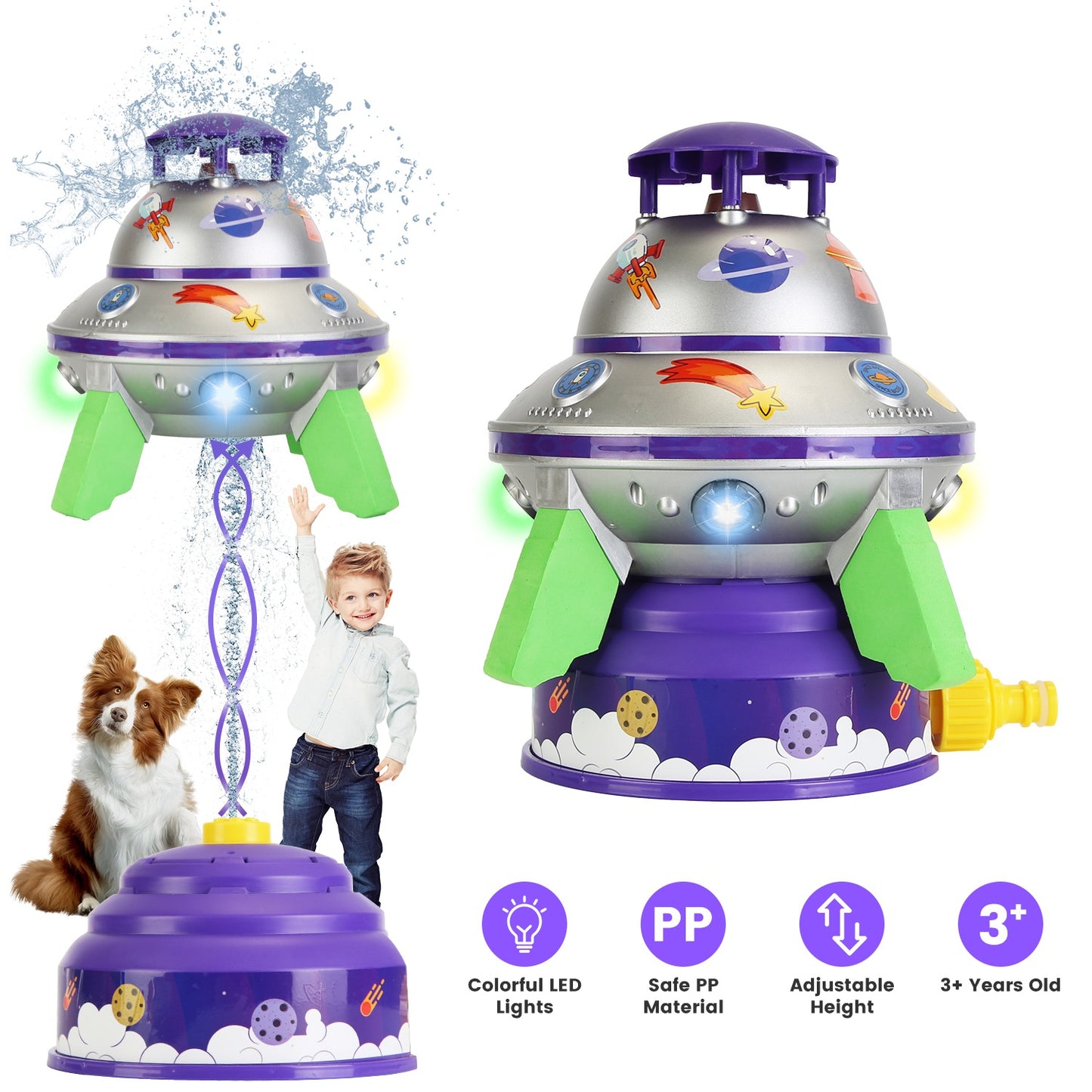 UFO Water Sprinkler Toy with LED Lights & 360° Rotation