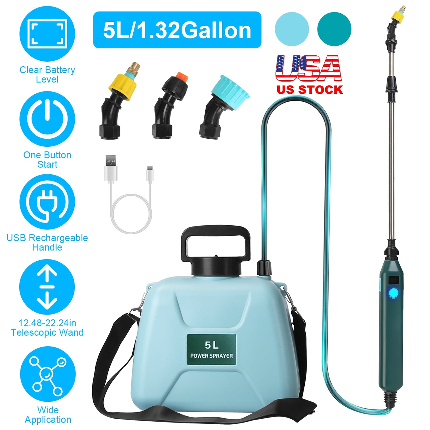 Electric Garden Sprayer 5L Battery Powered with Telescopic Wand
