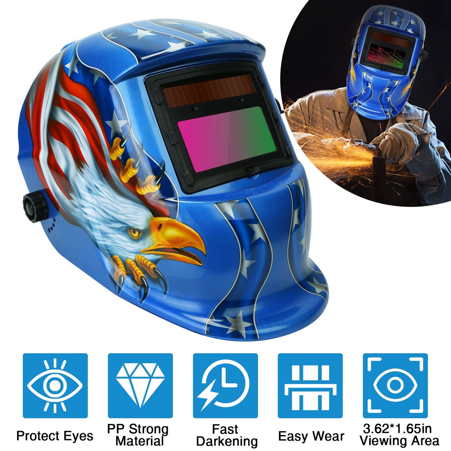Auto Darkening Welding Helmet Solar Powered Shade 9-13