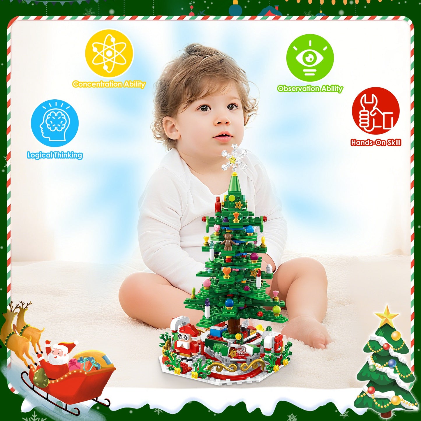 Christmas Tree Building Set with LED Lights & 24-Day Calendar
