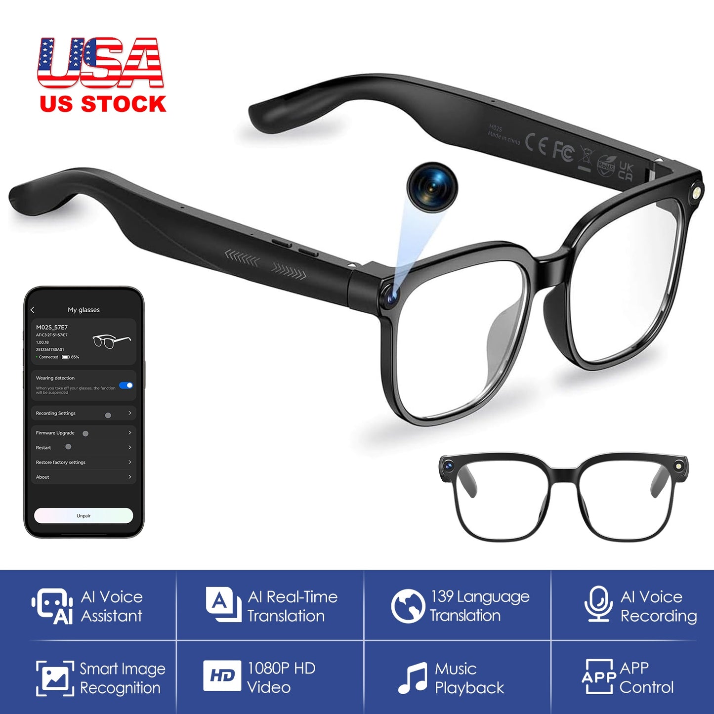 AI Smart Glasses with Camera, Translation & Voice Assistant