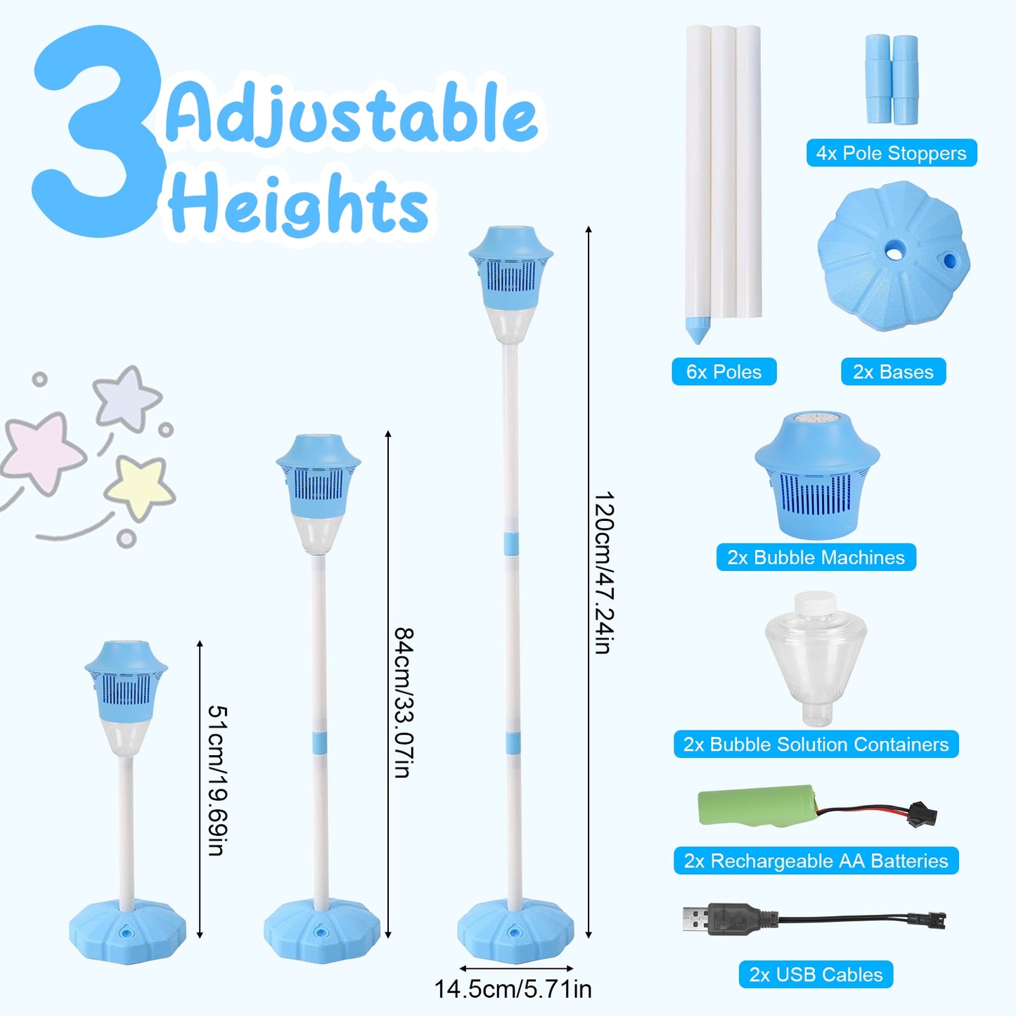 Standing Bubble Machine with Lights & Music - 3 Heights