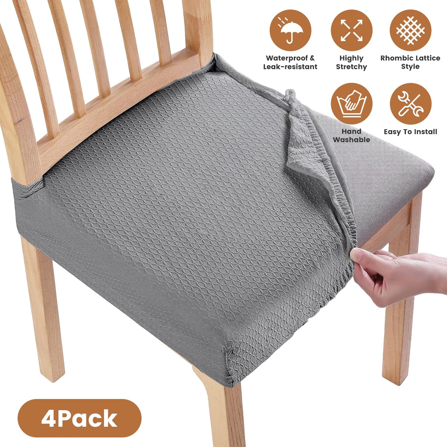 Waterproof Dining Chair Seat Covers - 4 Pack Stretch Slipcovers