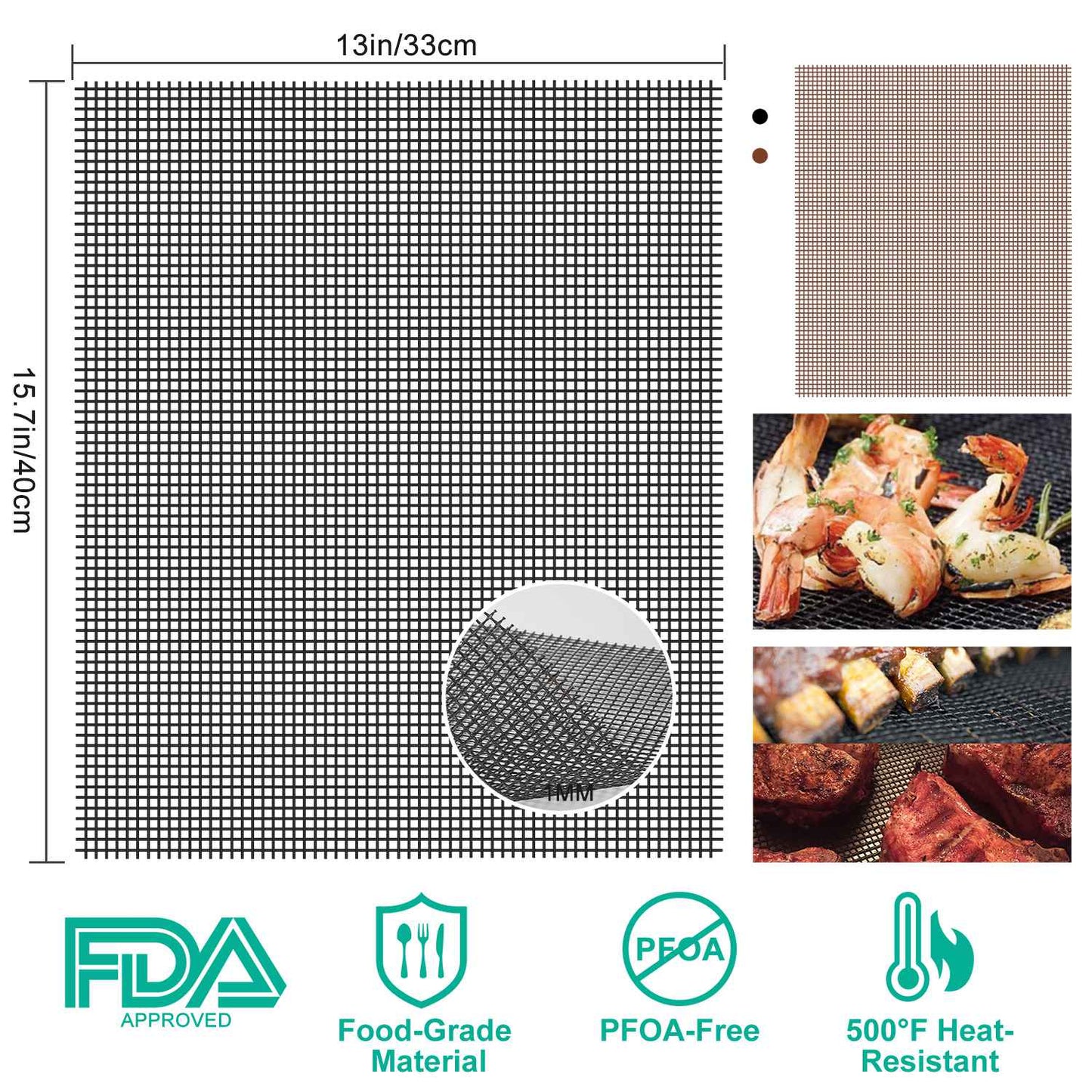 Non-Stick BBQ Grill Mat - Reusable Heat Resistant Mesh Liner