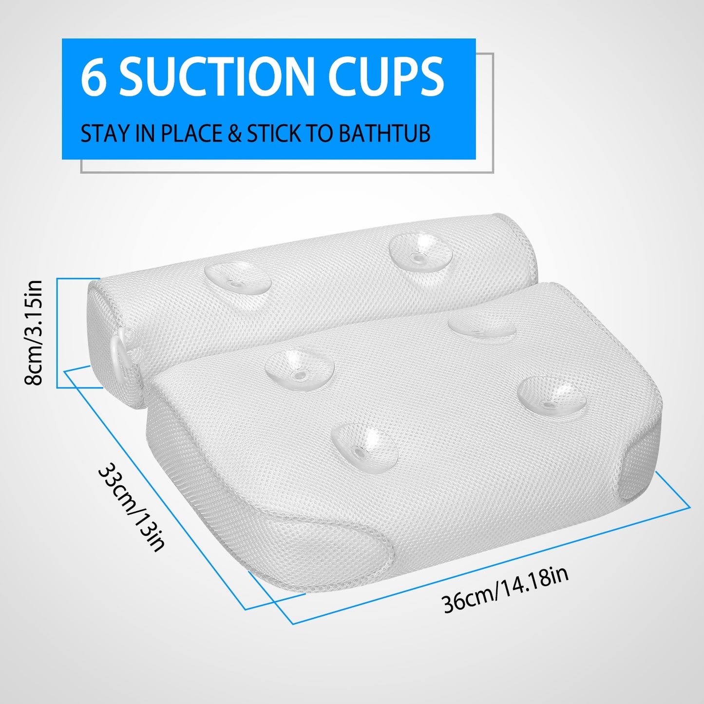 Bath Pillow with Suction Cups for Neck and Head Support