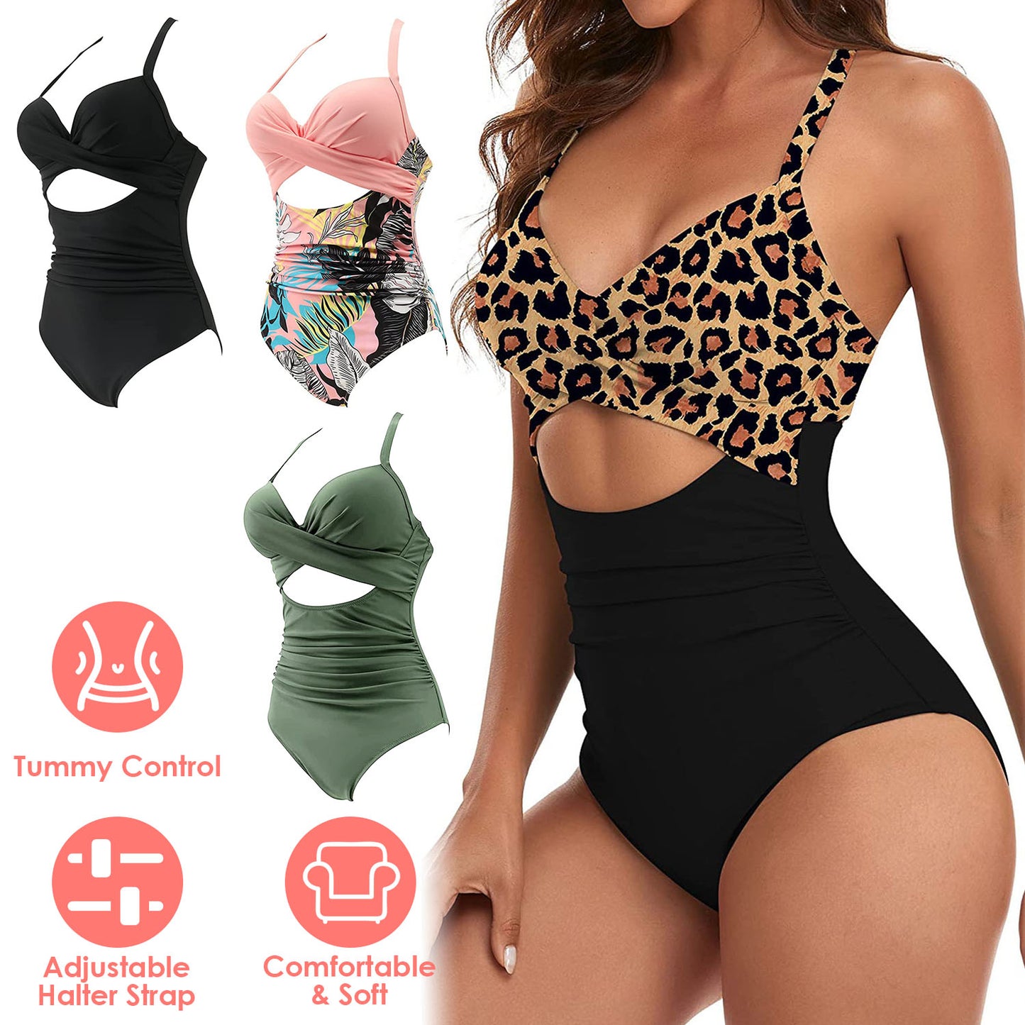 High Waist One Piece Swimsuit with Tummy Control
