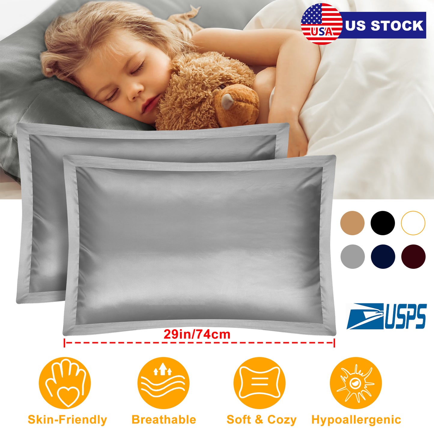 Satin Pillowcases Queen Size - 2 Pack Silky Smooth