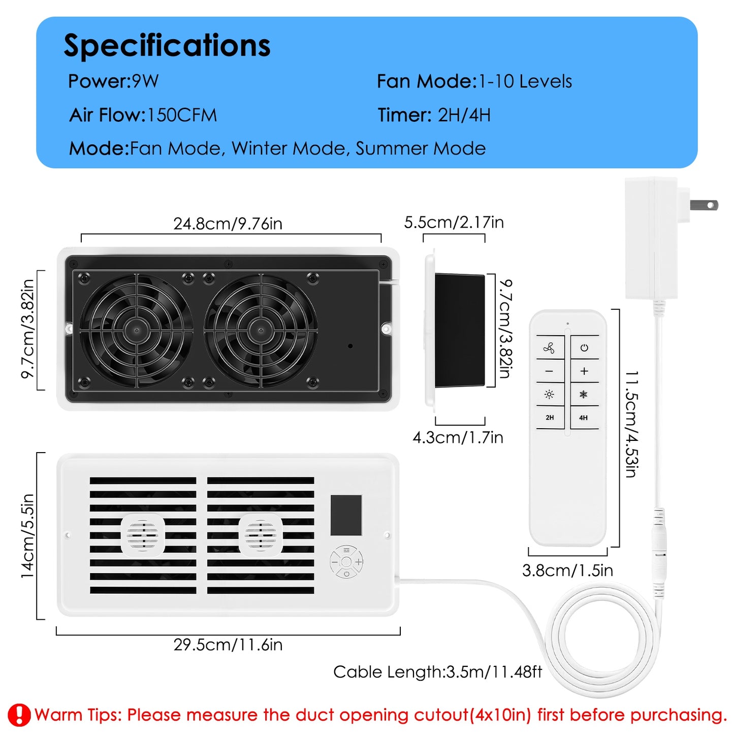 Register Booster Fan 4x10 with Smart Temperature Control