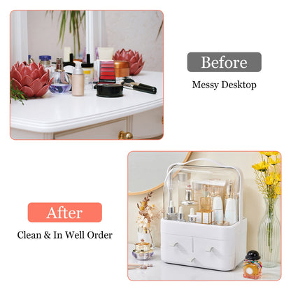 3-Tier Makeup Organizer with Dustproof Lid and Drawers
