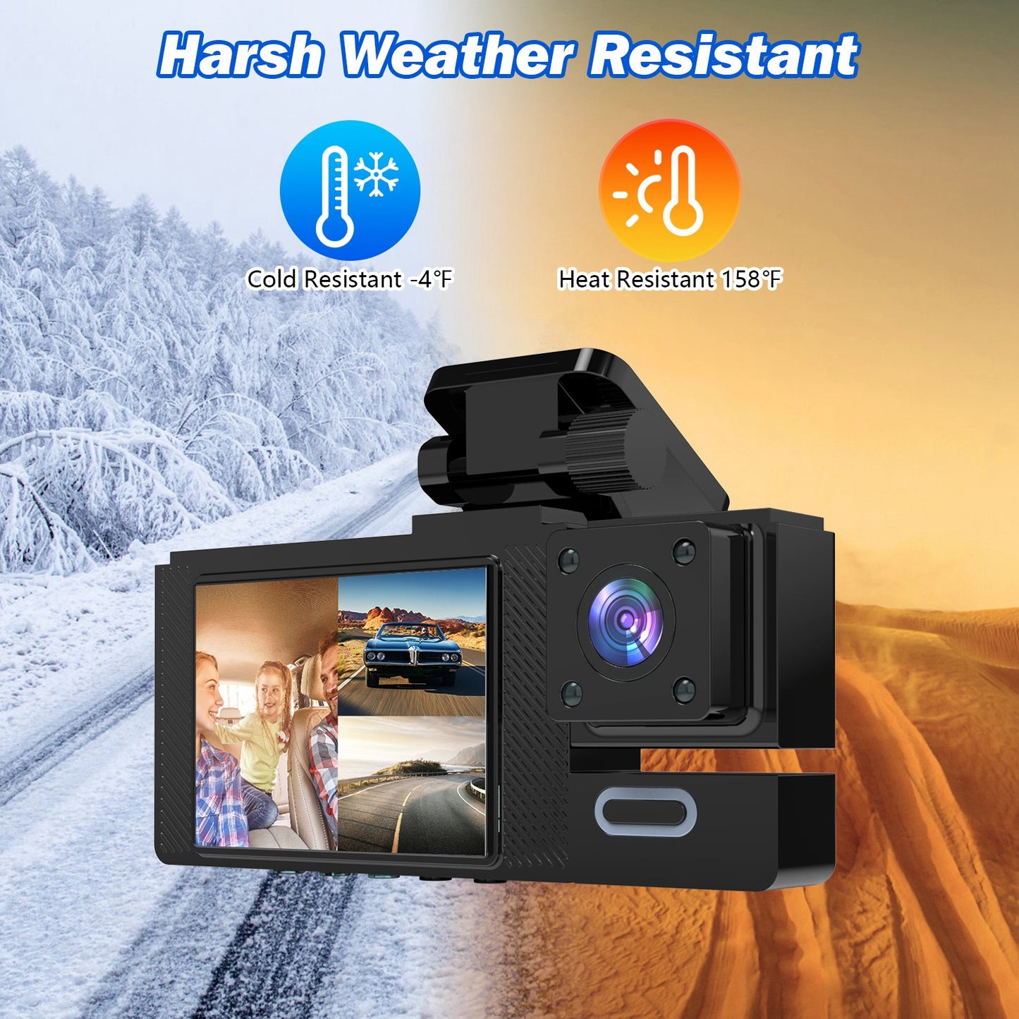 3-Channel Car Dash Cam with WiFi and Night Vision
