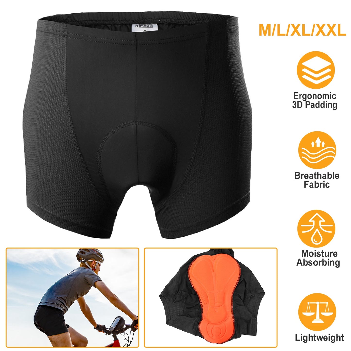 Men's 3D Padded Cycling Underwear Shorts with Moisture Wicking