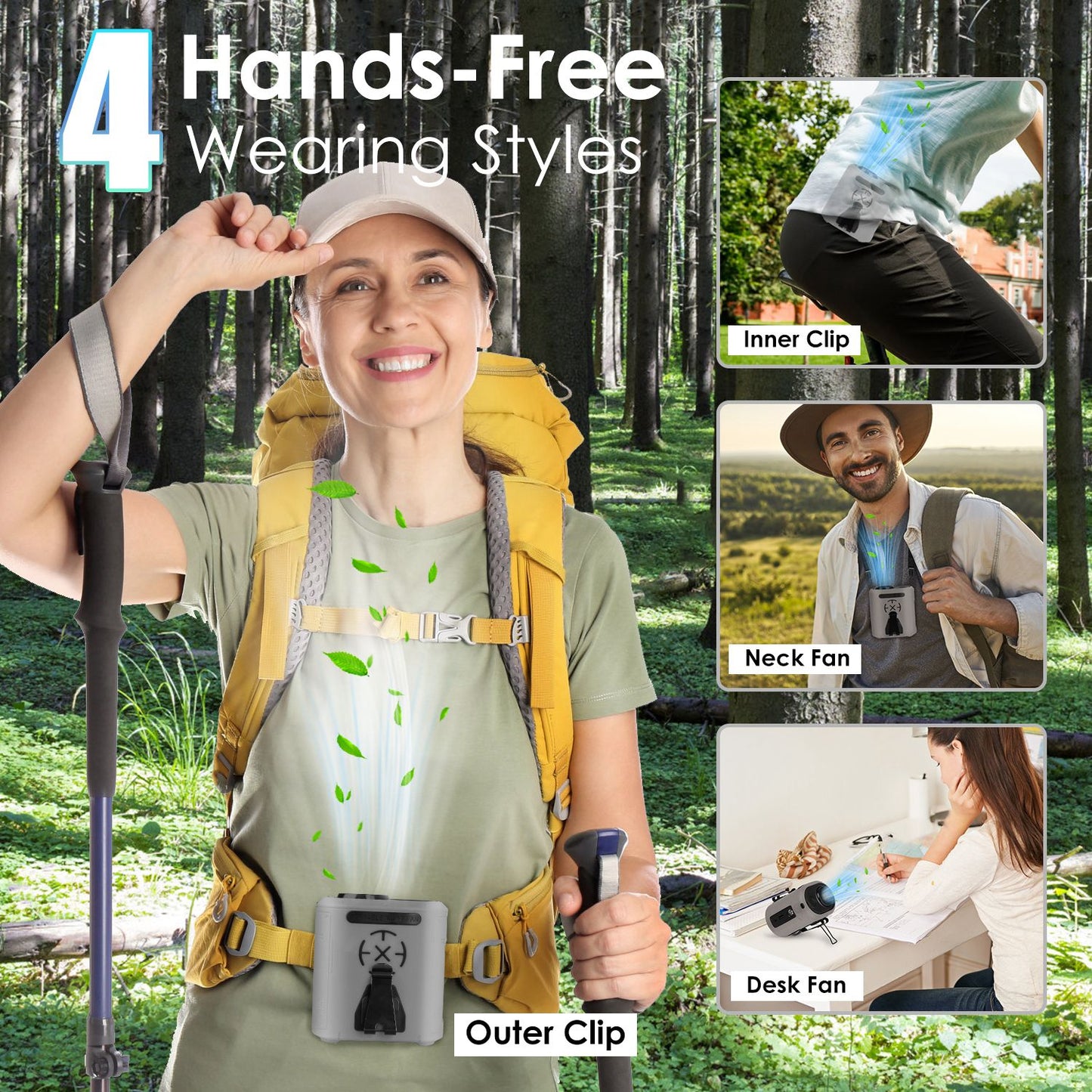 Portable Waist Clip Fan 5-in-1 with 10000mAh Power Bank