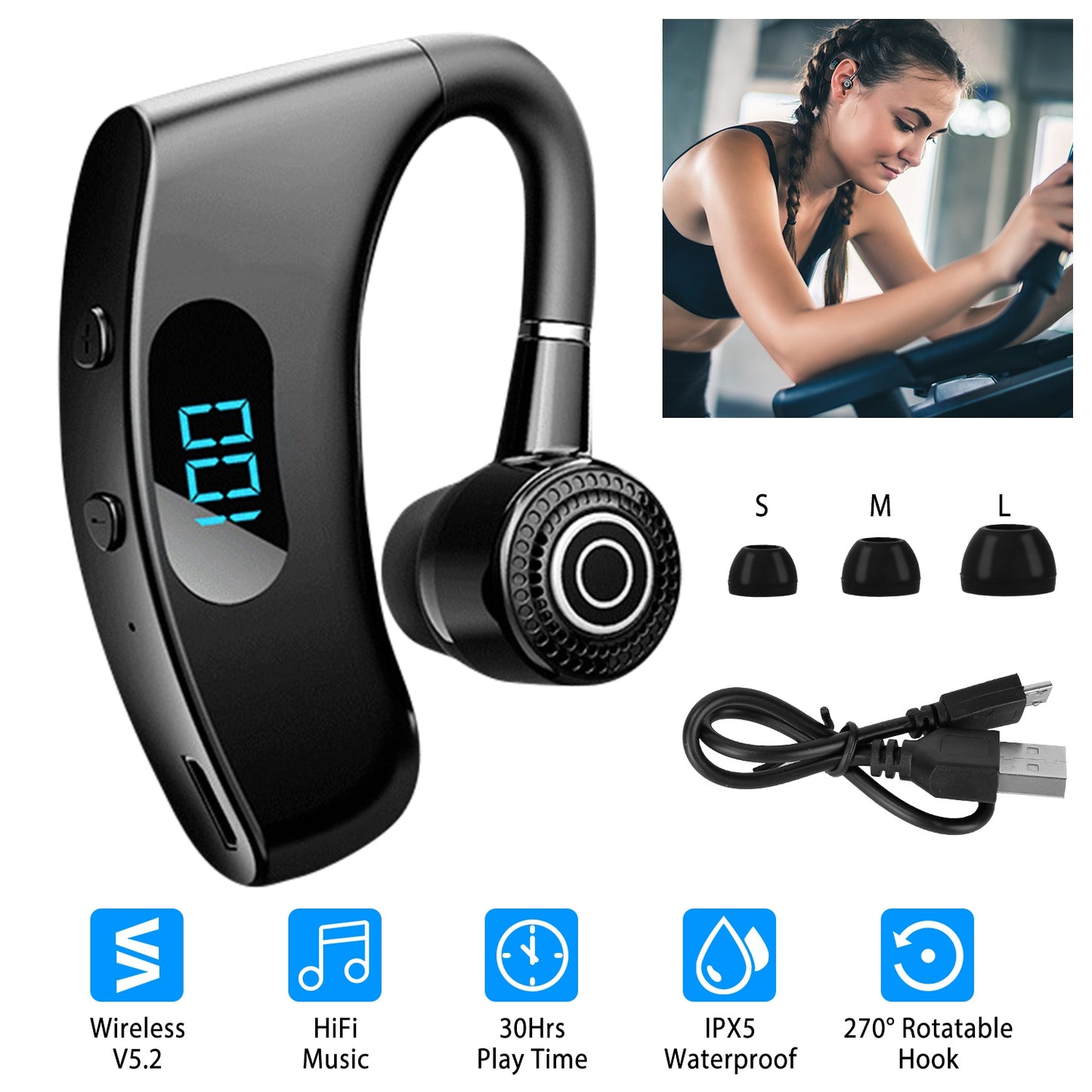 Wireless Bluetooth Earpiece with 30-Hour Battery Life