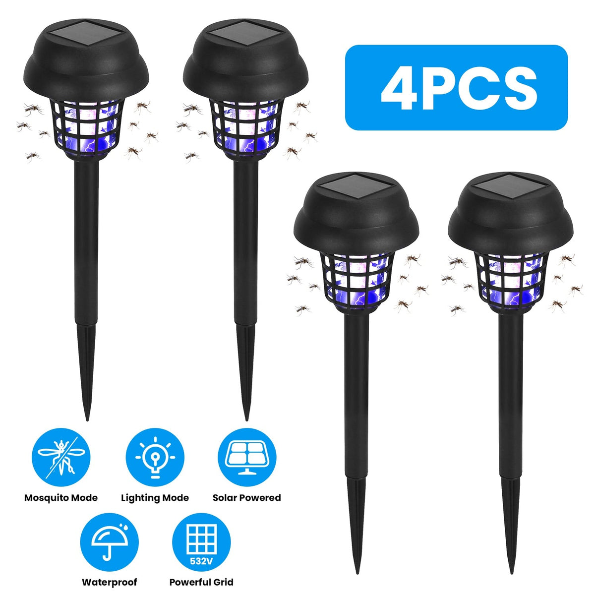 4 Pack Solar Powered Mosquito Zapper Outdoor Insect Killer Torch Waterproof Bug Zapper with UV Light White Light for Yard Garden Farm Patio