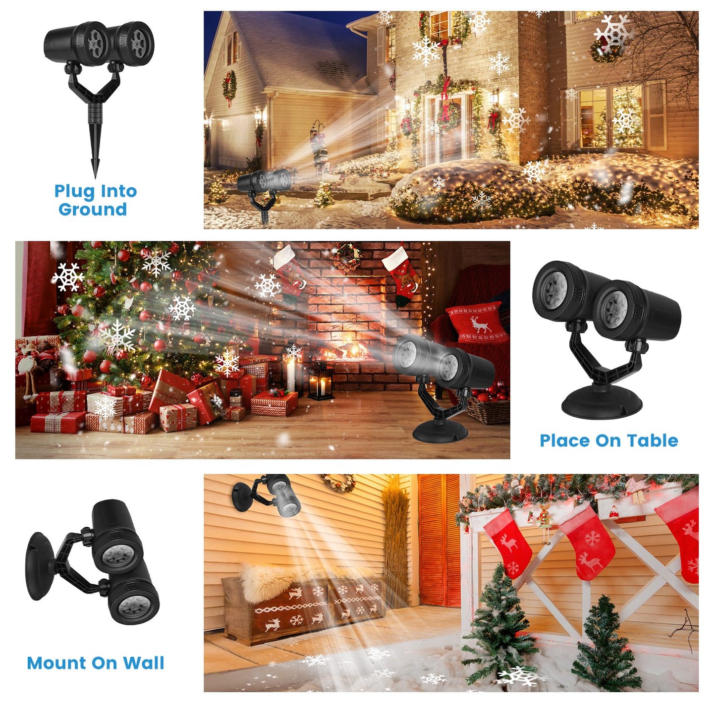 Snowflake Projector Light Dual-Head LED Stake Outdoor Waterproof