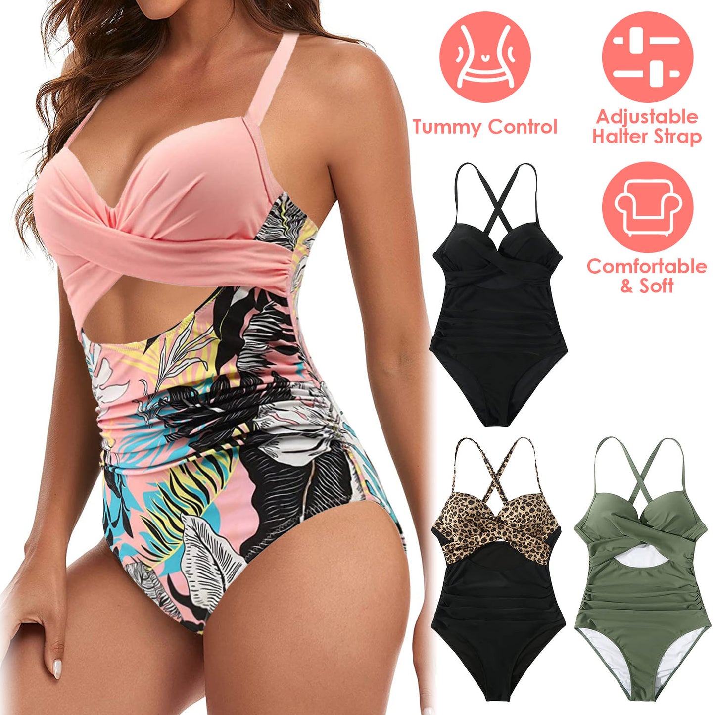 High Waist One Piece Swimsuit with Tummy Control