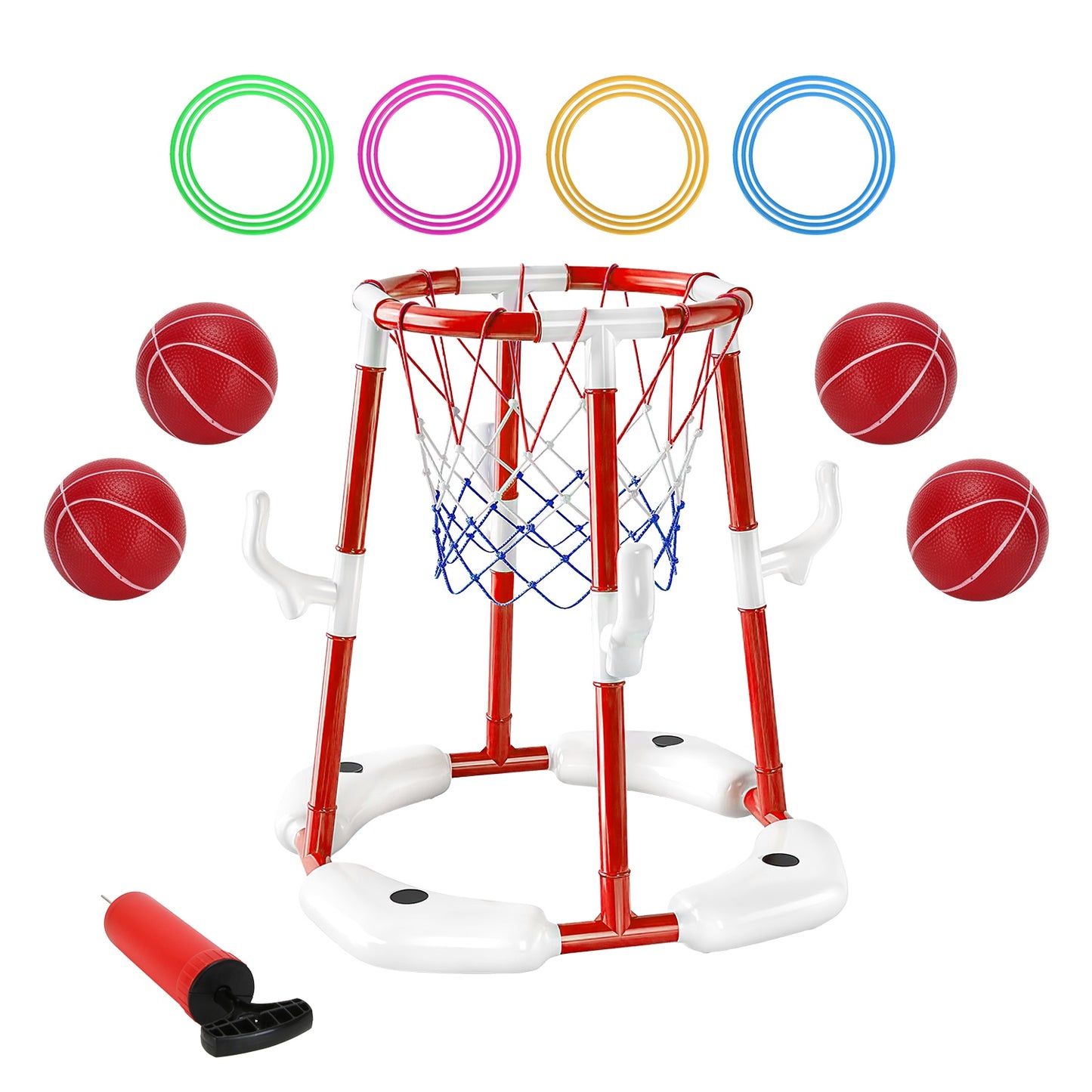 Pool Basketball Hoop Set with 4 Balls & Pump for Kids
