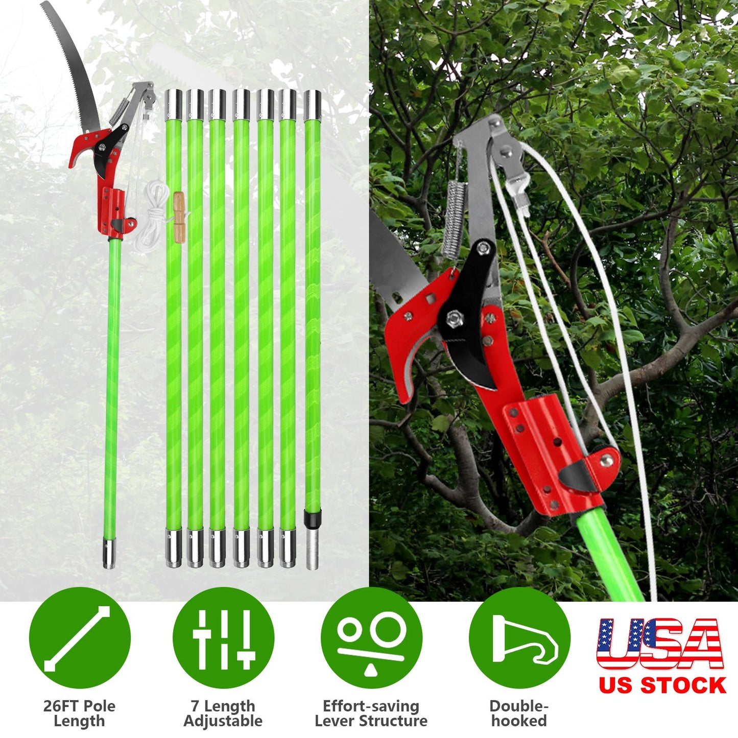 Extendable Manual Pole Saw 8-15ft Tree Pruner with Saw Blade