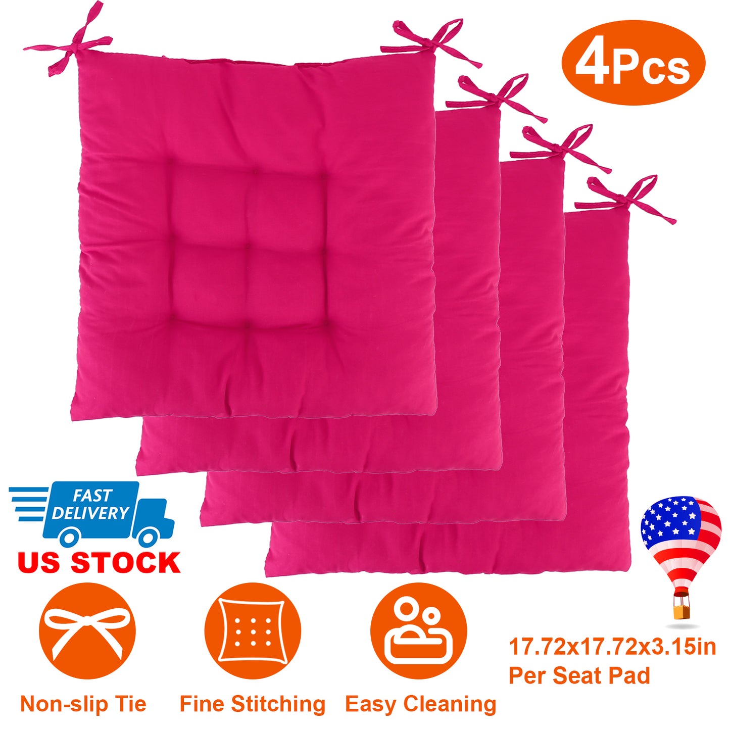 Square Chair Cushion Pads with Ties - 17.72" (Set of 4)