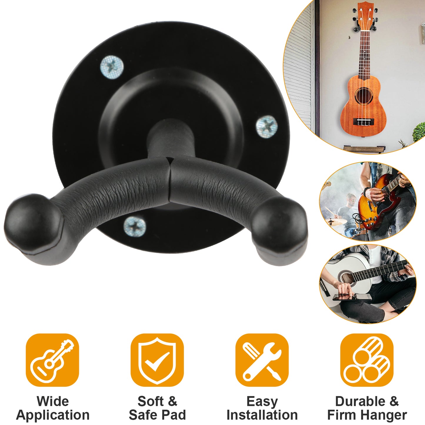 Wall Mount Guitar Hanger with Padded Steel Hook